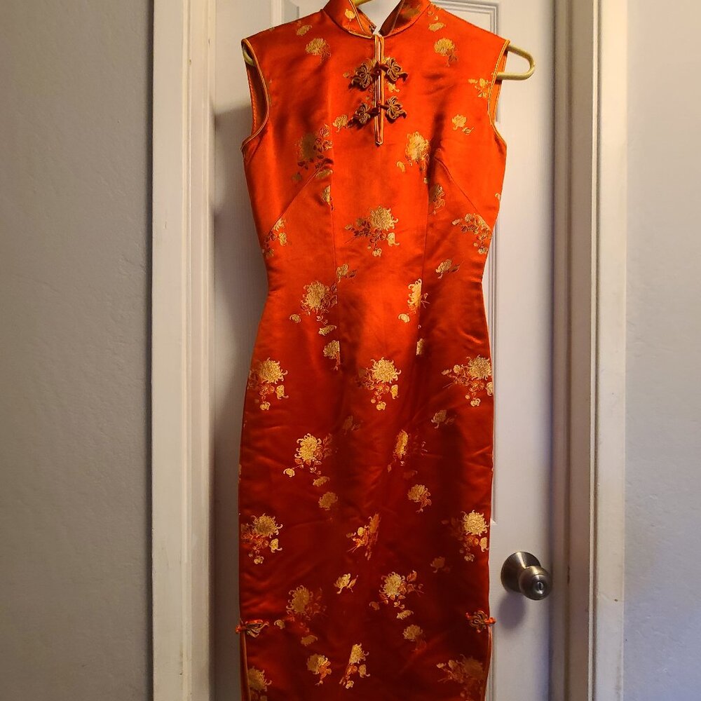Oriental Chinese Japanese Short Sleeve Dress Red